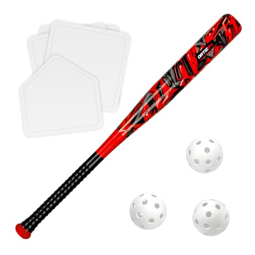 Grand Slam Set- Graffiti Plastic Bat, David Ortiz Backyard Baseball Set with 3 Balls, 4 Throw Down Bases