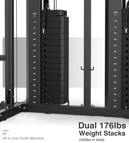 DONOW Smith Machine with Weight Stacks Power Cage Squat Rack Dual Cable Crossover Machine Home Gym Systems Station LAT Pull Down