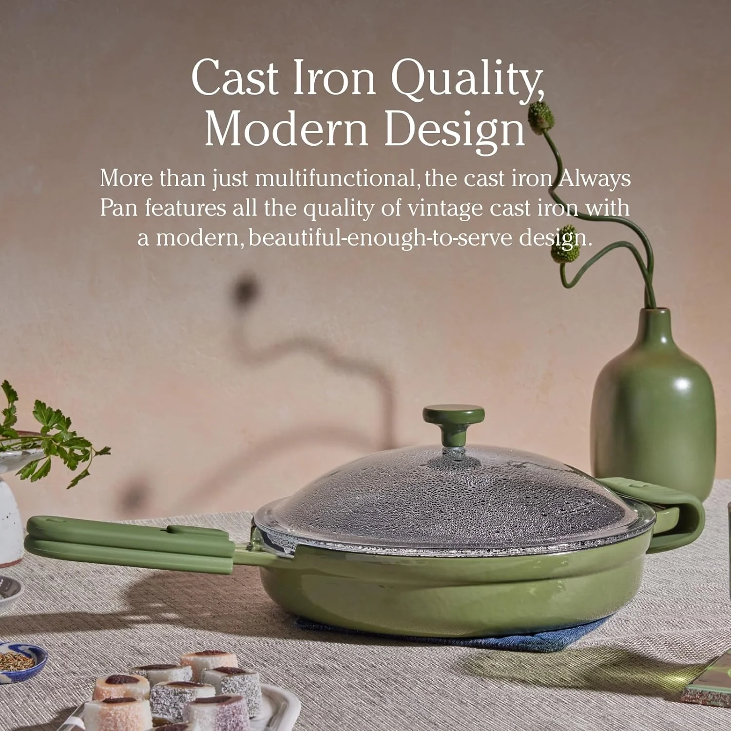 Cas Iron Always Pan | Premium Enameled, oxin- Surface | 10-Inch 8-In-1 Mulifuncional Cookware Sysem | Lid, Handle Covers | Heavy Duy Skille | Oven & High Hea Safe | Char