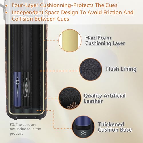 3x5 Hard Pool Cue Case 3B5S Billiard Stick Carrying Cue Case Leatherette Embroidery Design