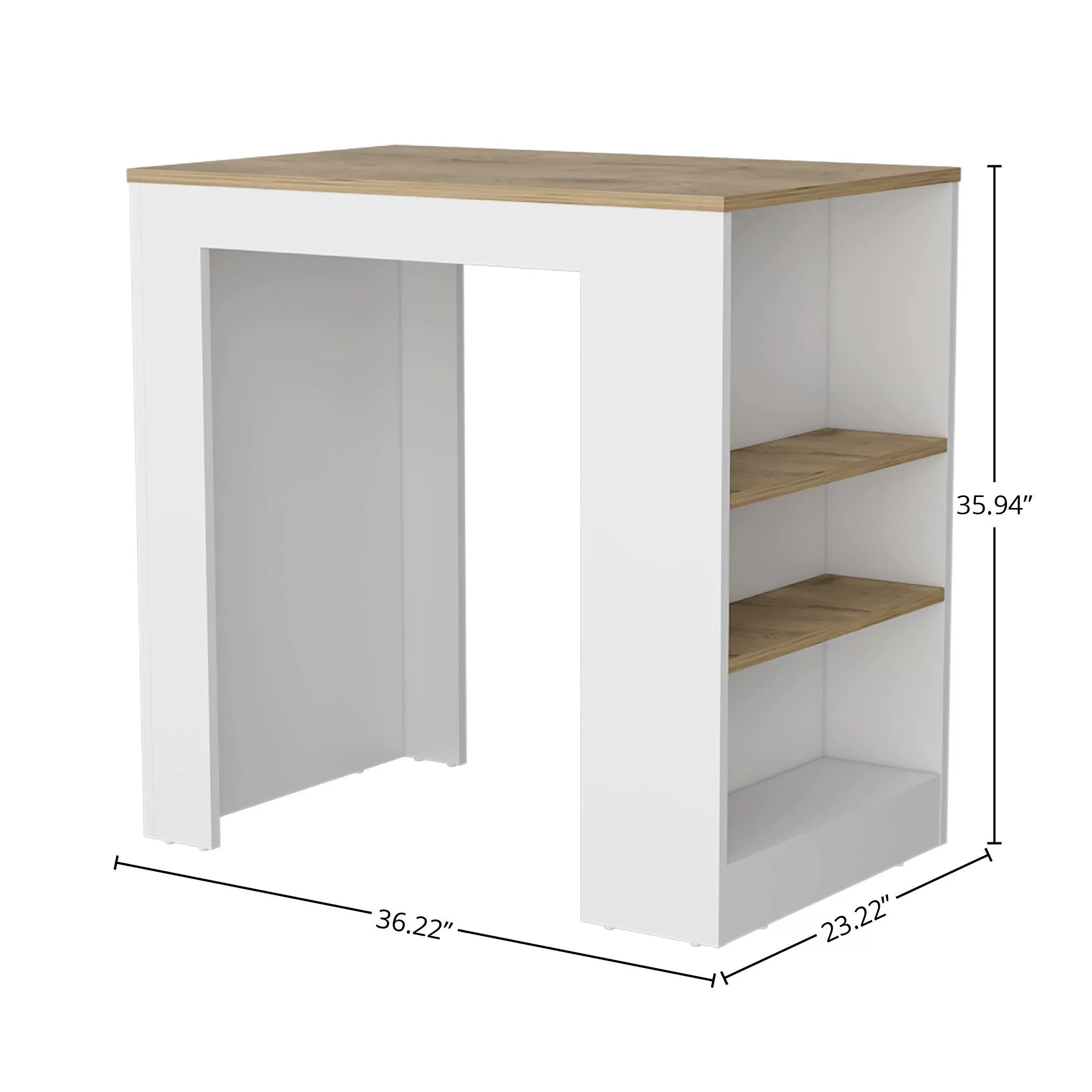 Depot Eshop DE-IBM9034 Lacour Kitchen Island Bar Table with 3-Side Shelves, White & Macadamia