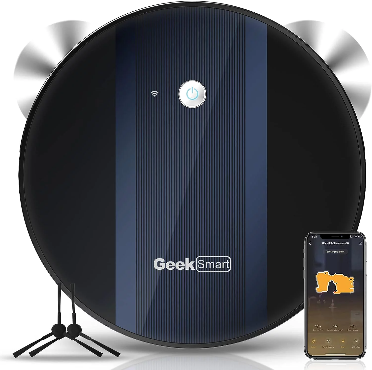 Geek Smart Robot Vacuum Cleaner G6, Super-Thin, Cleans Hard Floor to Carpet, Wi-Fi Connected APP, 2600mAh,1800 Pa Suction,