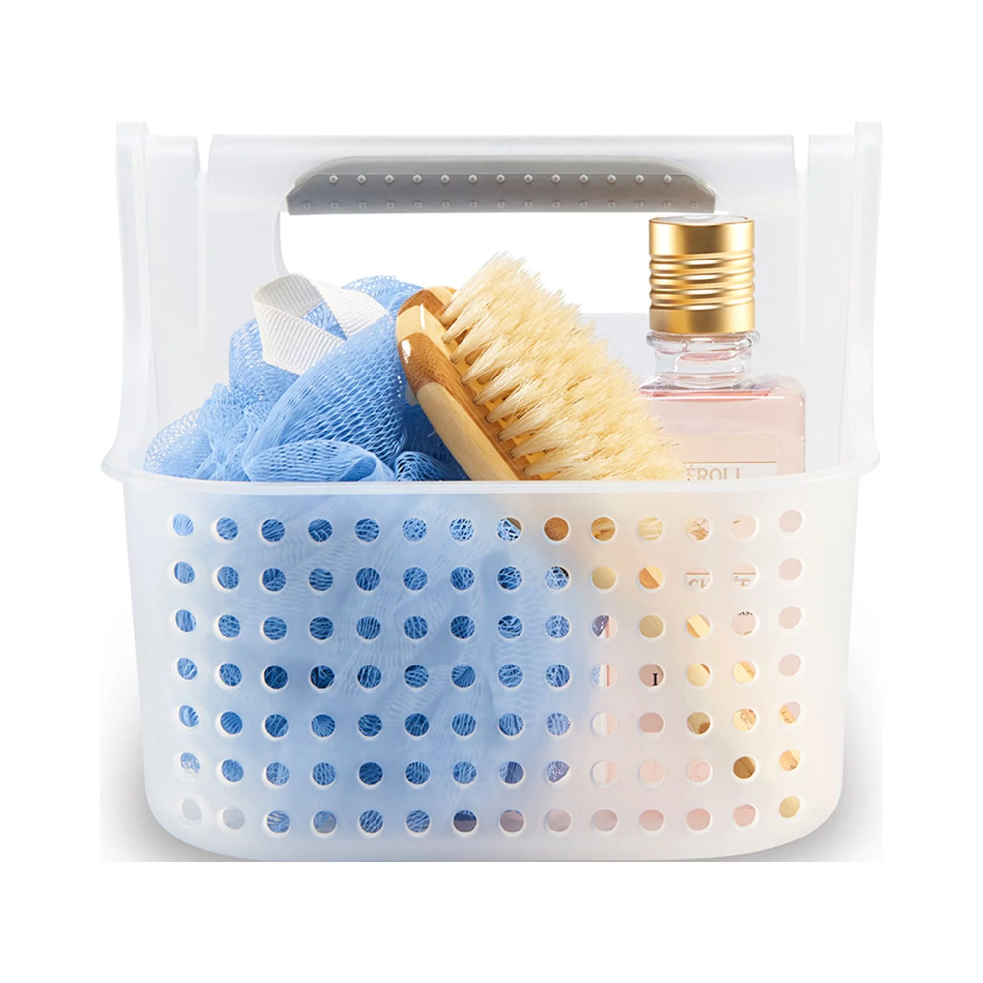 madesmart Small Soft Grip Tote - Frost, Grey | BATH COLLECTION | 2-Compartments | Thick Handle for Carry-comfort | Multi-use Sto