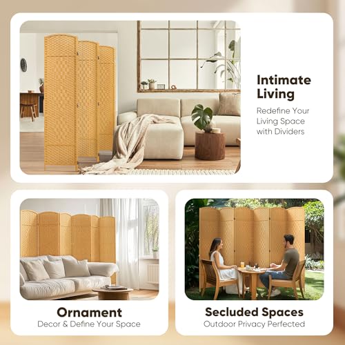 JOSTYLE Folding Privacy Room Divider, 4 Panel Screen Divider 6 ft. Tall Freestanding Extra Wide Rattan Room Partition Wall Separation Dividers, Grey