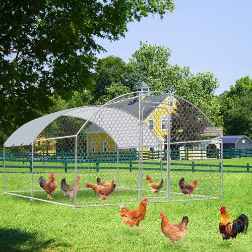 Large Chicken Coop Metal Chicken Run for 6/10 Chickens Poultry Cage with Waterproof and Anti-UV Cover for Duck Walk-in Chicken Pen for Yard (9.8'L x 6.6'W x 6.4'H)