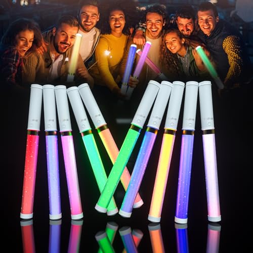LED Glow Sticks 2 Pack, Reusable Light Up Toys 15 Colors Light Stick Bulk, Glow Party Supplies for Wedding, Birthday, Raves, Concert, Camping, New Year, Halloween, Christmas (with AAA Battery)