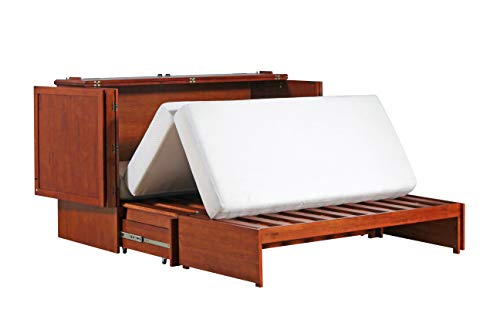 Emurphybed Paradiseo Murphy Cabinet Chest Bed with Charging Station 8 Inch, Queen (Tobacco)