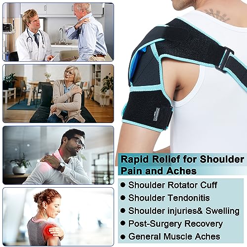 Shoulder Brace Support Ice Pack and Compression Sleeve,Rotator Cuff for Men&Women,for AC Joint Pain Relief,Arm Stability,Injuries&Tears,Bursitis,Swelling,Tendonitis,Reusable and Adjustable