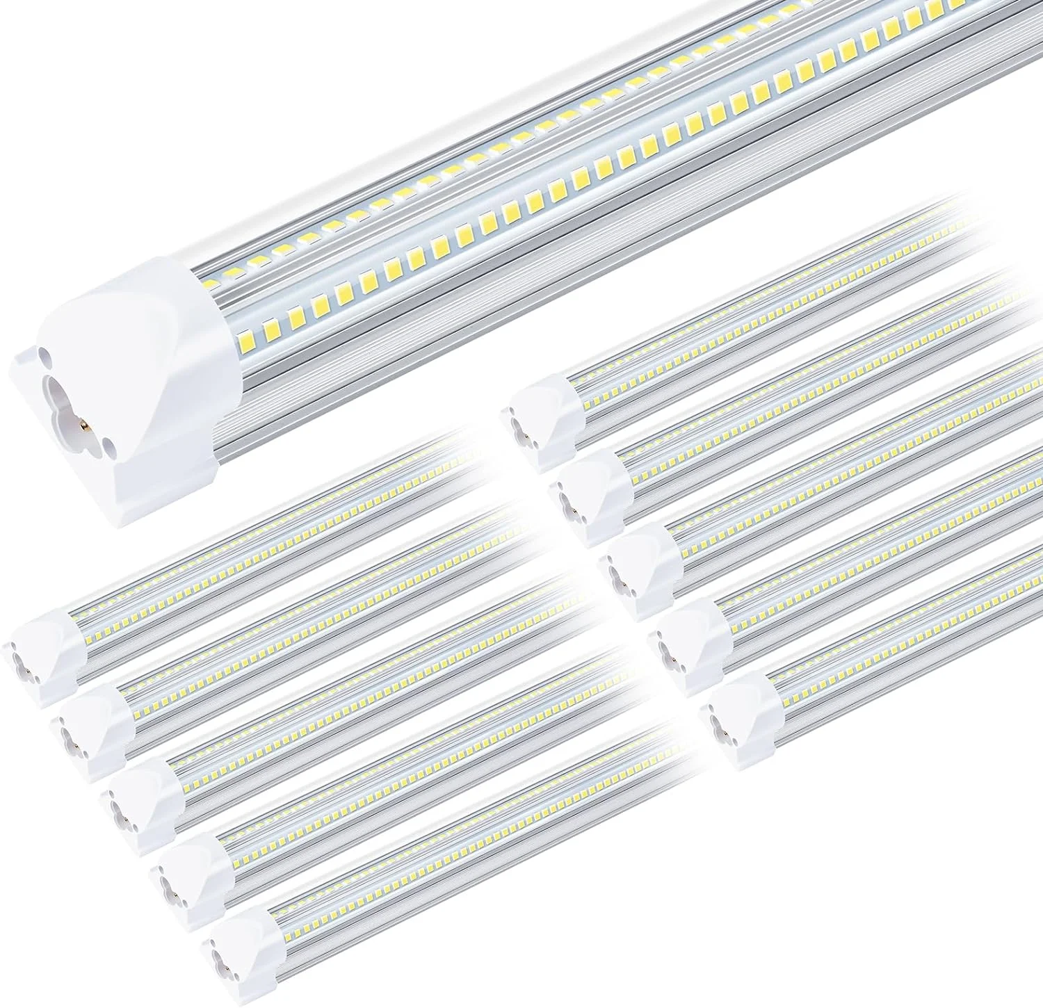 WAGEE LED Shop Lights - 4FT 50W LED Light Fixture, 4 Foot High Output 7750Lumen, 6000K, Clear Cover, V-Shape Linkable, Plug and Play, T8 LED Tube Light for Garage, Workshop (10 Pack)