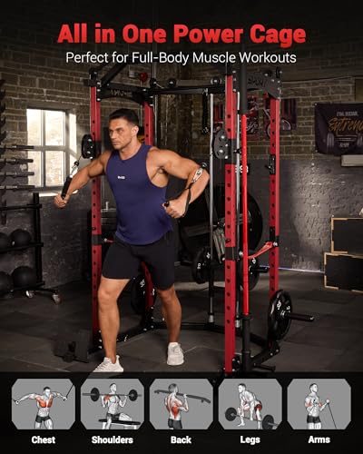 Power Cage, Multi-Functional Power Racks for Home Gym with Cable Crossover System, 1600LBS Weight Capacity Fitness Squat Rack for Strength Workout with More Training Attachment