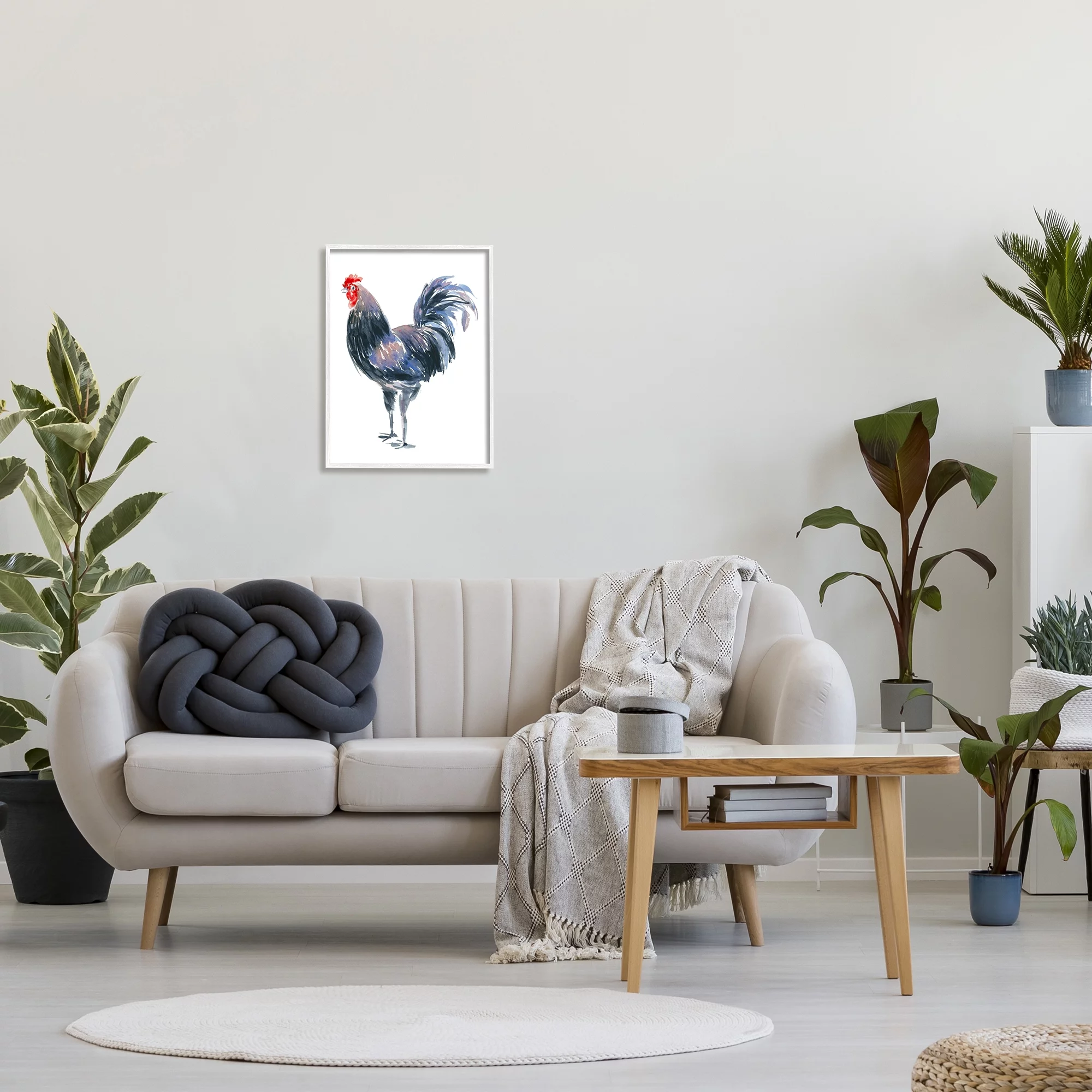 Stupell Industries Rooster Portrait on White Animals & Insects Painting White Framed Art Print Wall Art, 16 x 20