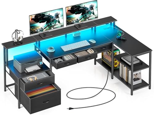 Seventable L Shaped Desk with File Drawers, 64