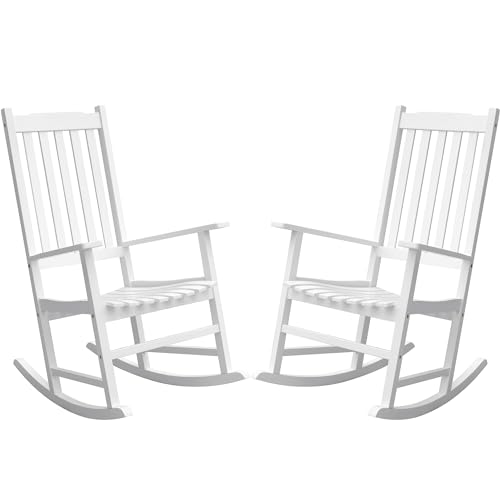 Greesum Outdoor Rocking Chair, Acacia High Back Oversized All-Weather Lounge Rocker with 320 lbs of Support for Patio, Garden, Deck, Porch, Brown