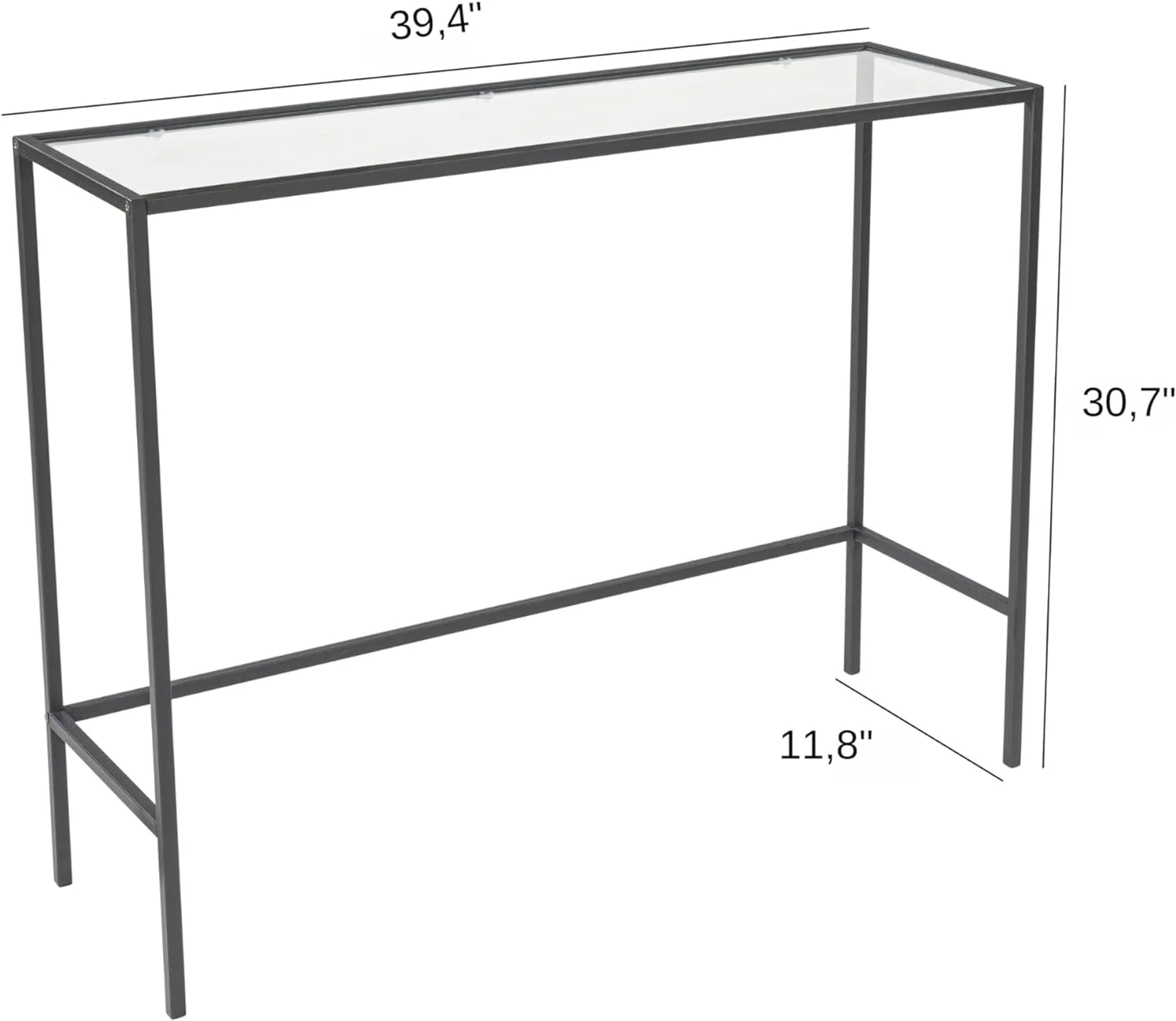 DEKOPRATIK - Canvas Glass Console Table, 39.3” Black Entryway Table,Narrow Hallway Table for Entry Way, Living Room Sofa Table Bed Room Home Office, Small Space, Clear Tempered Glass, Black
