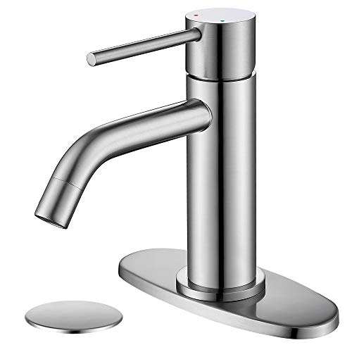 Brushed Gold Vessel Sink Faucet with Pop Up Drain and Supply Lines, Stainless Steel Gold Vanity Faucet Single Hole, JXMMP Single Handle Bathroom Faucet Gold, JXM1001BG