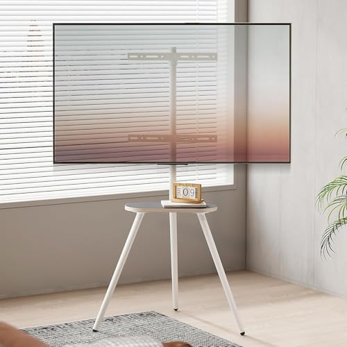 Tripod Easel TV Stand for 40 to 65 Inch LCD LED OLED Screen, Height Adjustable and Swievel TV Stand, Portable Corner TV Floor Stand with Wooden Tray, VESA 400x400mm, Minimalist Black Walnut