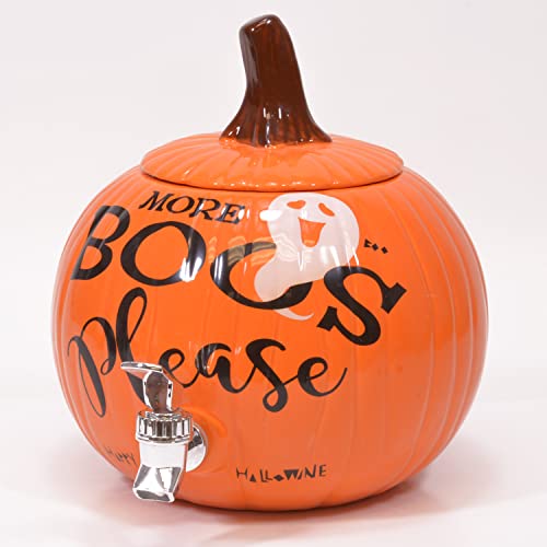 More Boos Please Pumpkin Orange 11 x 11 Glossy Ceramic Halloween Drink Dispenser
