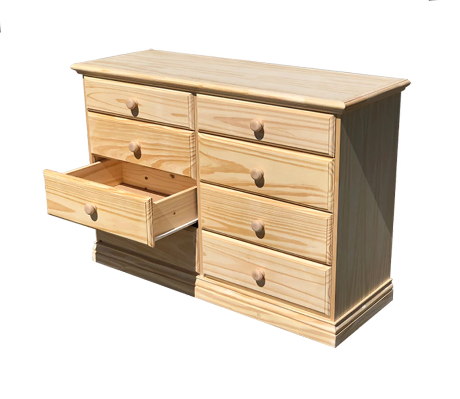 Wide Wooden Drawer Dresser Solid Pine Unfinished Chest of Drawers Fully Assembled