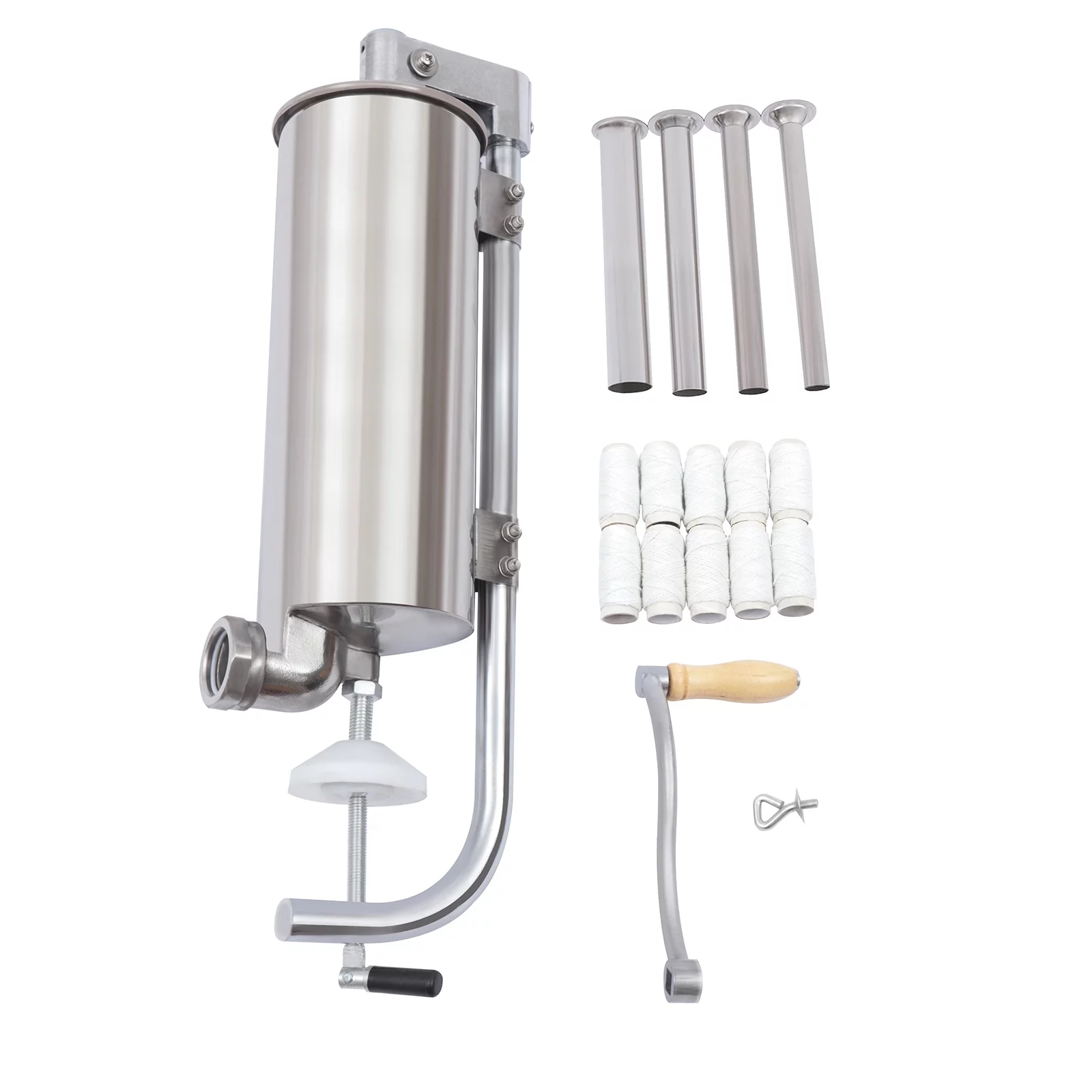 Oukaning anual Sausage Stuffer Maker 6LBS/3L Stainless Steel Vertical Sausage Maker 4 Tubes Home/Commercial Use