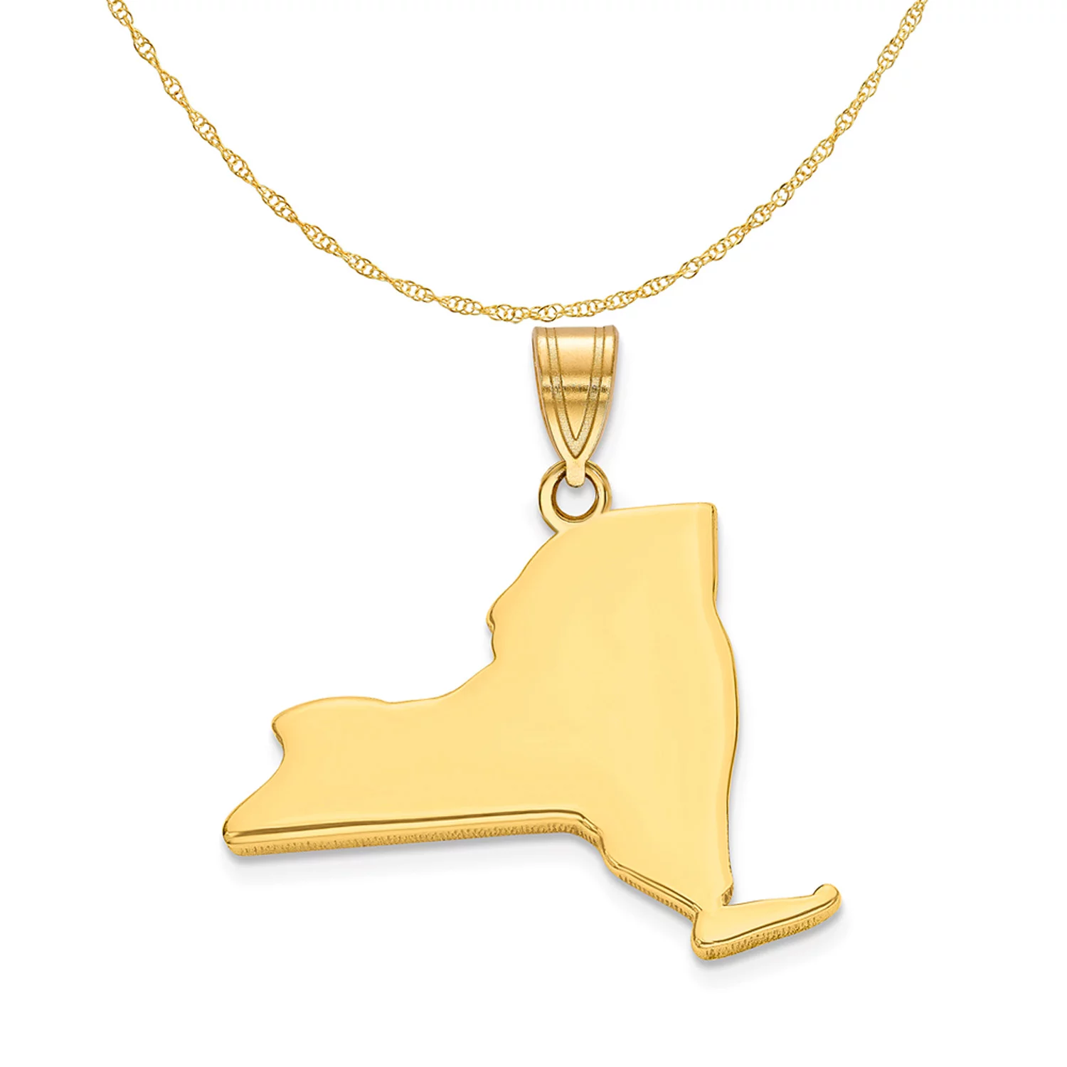 Carat in Karats 14K Yellow Gold New York State Pendant Charm (22.05mm x 19.85mm) With 10K Yellow Gold Lightweight Rope Chain Necklace 16''