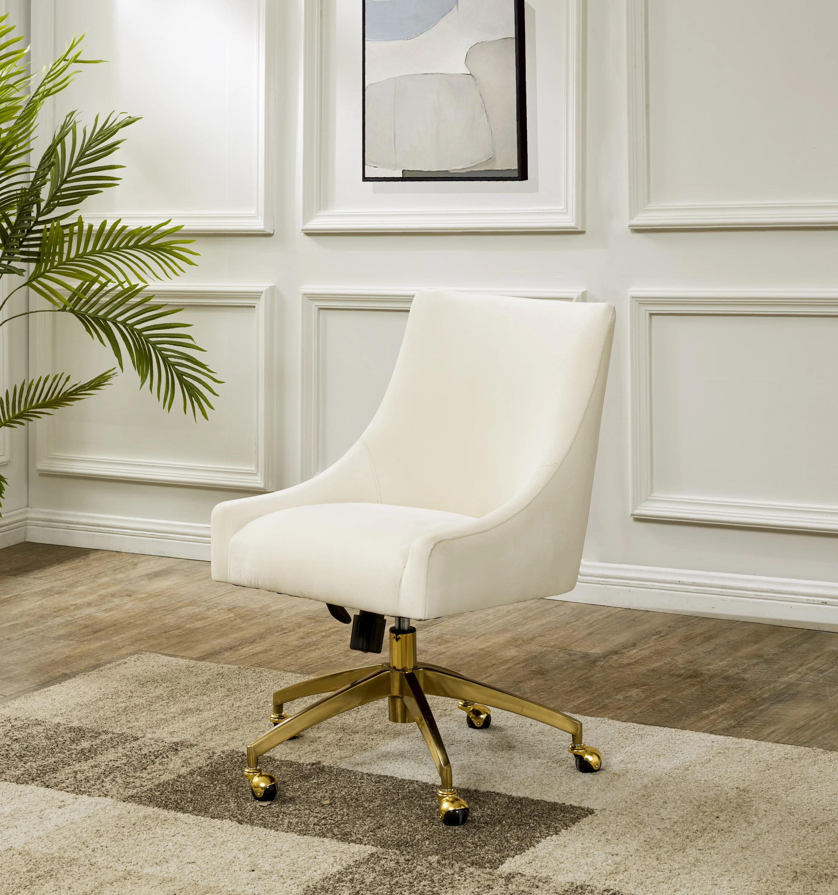 SAFAVIEH Couture Jakob Velvet Mid Back Adjustable Swivel Desk Chair, Cream/Gold