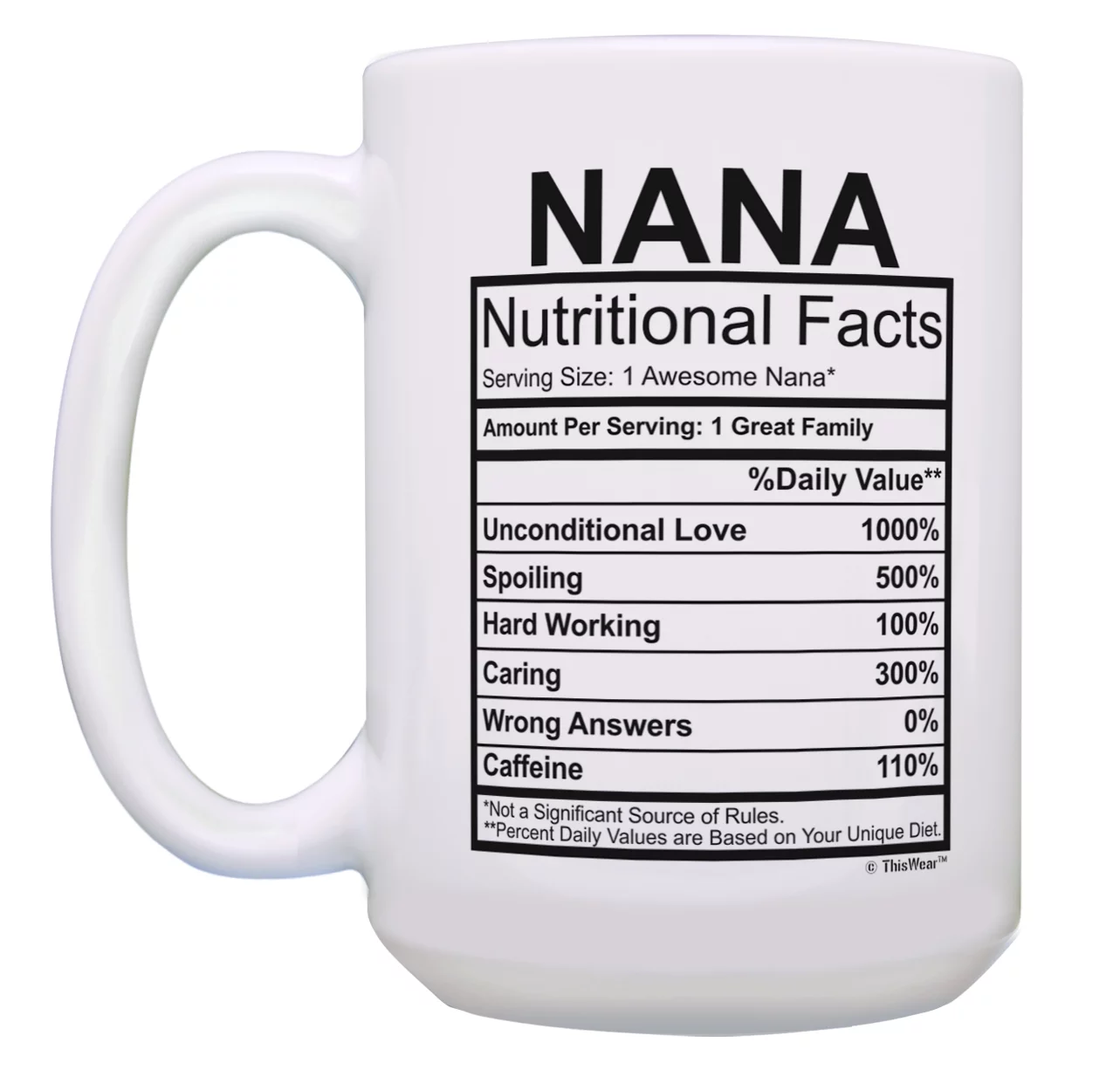 ThisWear Nana Mothers Day Gifts Nana Nutrition Facts Nana Mugs 2 Pack Gift 15oz Coffee Mugs