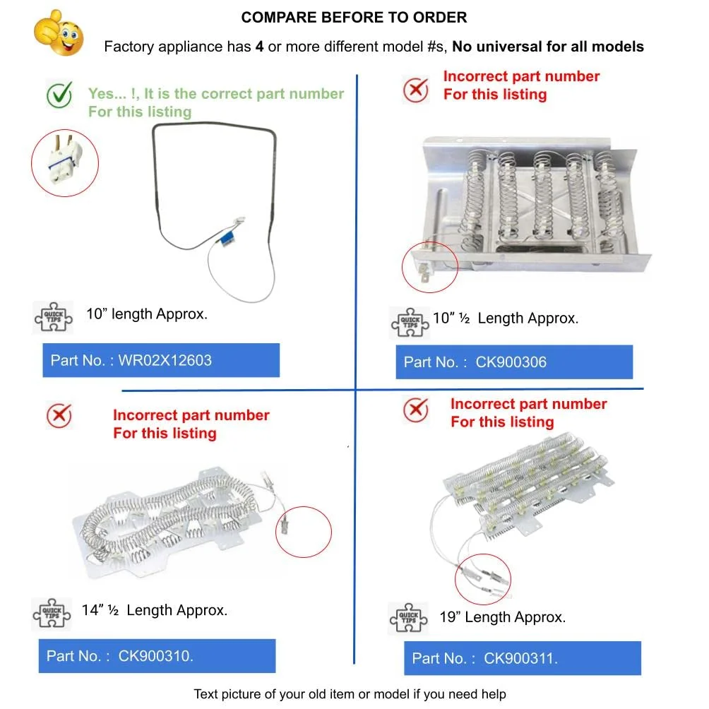 GlobPro PD00009145 AP4345195 PS2322740 EAP2322740 Fridge Defrost Heater Metal Sheath 10 length Approx. Replacement for and compatible with GE Heavy DUTY