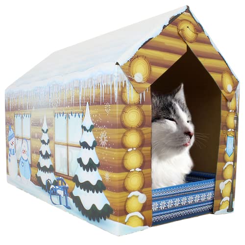 Christmas Cat House & Cat Scratcher w/Bonus Catnip Included