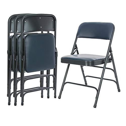Premium Vinyl Upholstered Triple Brace Double Hinge Folding Chair, Black