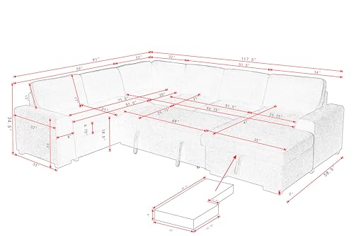 L-Shaped Pull Out Sleep Sofabed,Modern Reversible Sleeper Sectional Sofa Chenille Upholstered Button Tufted Decor with Storage Chaise, Drop-Down Table, Cup Holders and Charging Ports (USB & Type-C)