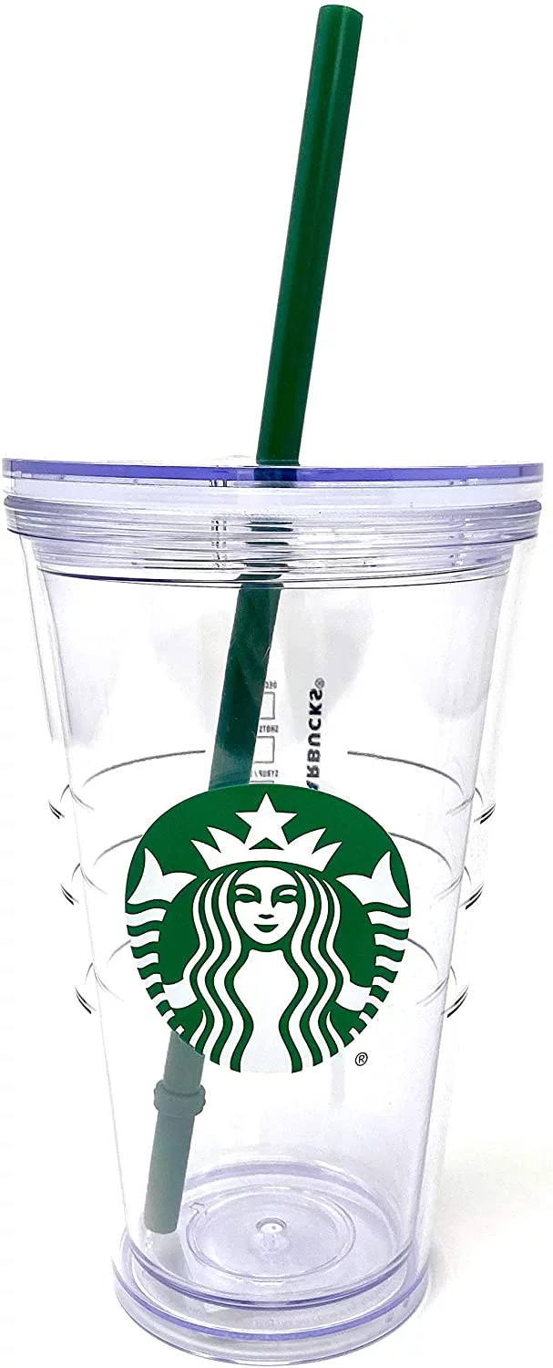 Starbucks Cold Cup Clear Grande Tumbler Traveler With Green Straw Logo - 16oz