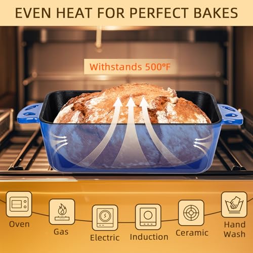 9x5 Enameled Cast Iron Loaf Pan with Lid - 2 in 1 Homemade Sourdough Bread Baking Pan