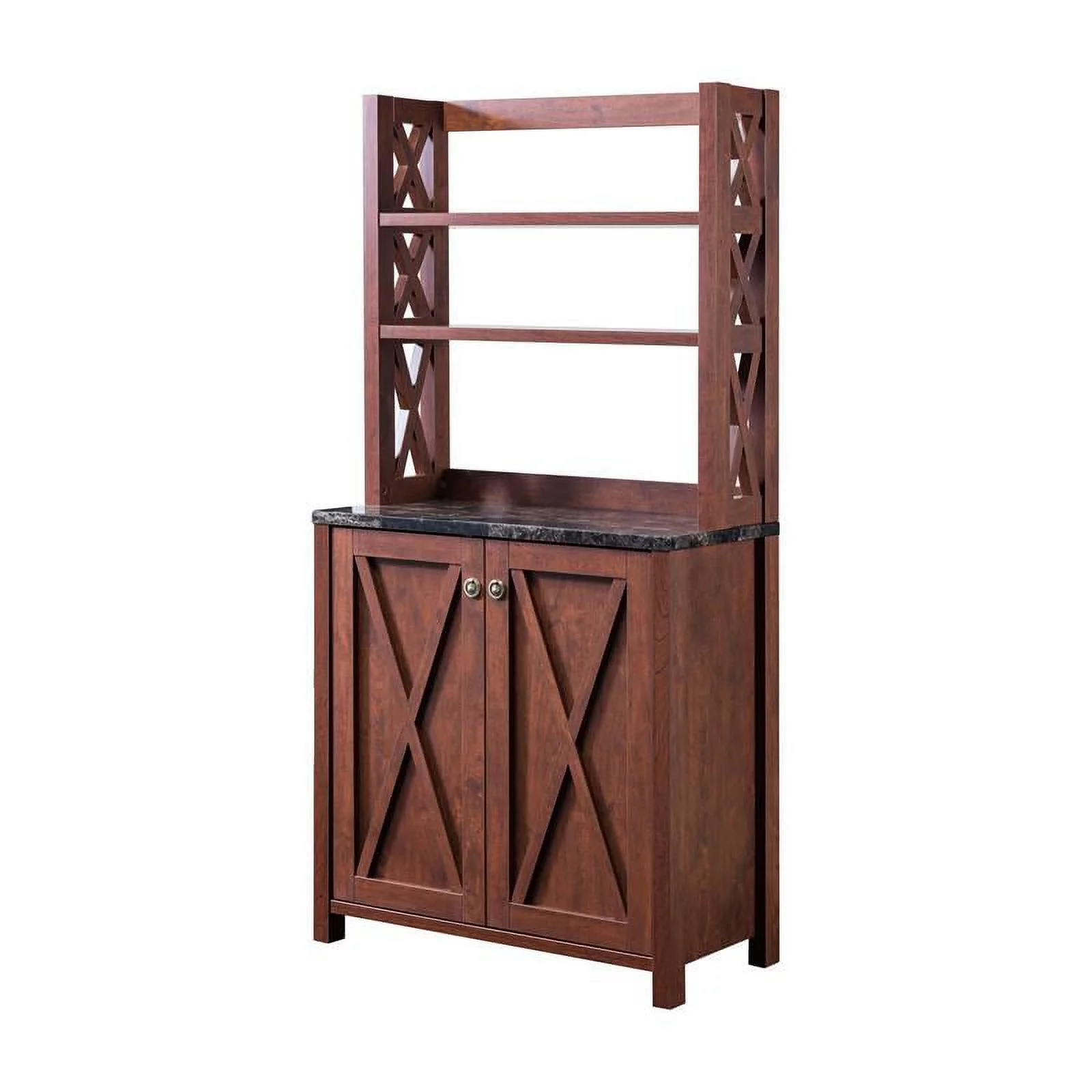 Furniture of America Schuetz Rustic Wood Multi-Storage Baker Rack in Walnut