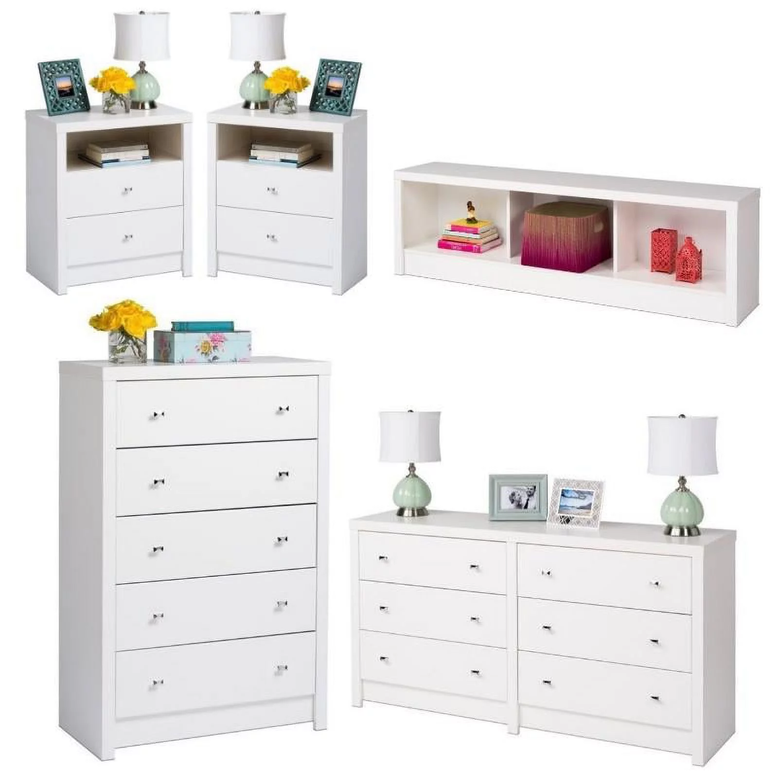 Home Square 5-Piece Set with Storage Bench 2 Nightstands Chest and Dresser