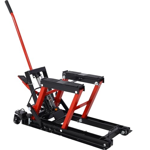 Hydraulic Motorcycle Lift Jack, 1500 LBS Capacity ATV Scissor Lift Jack, Portable Motorcycle Lift Table with 4 Wheels, Hydraulic Foot-Operated Hoist Stand for Motorcycle ATV UTV Powersports
