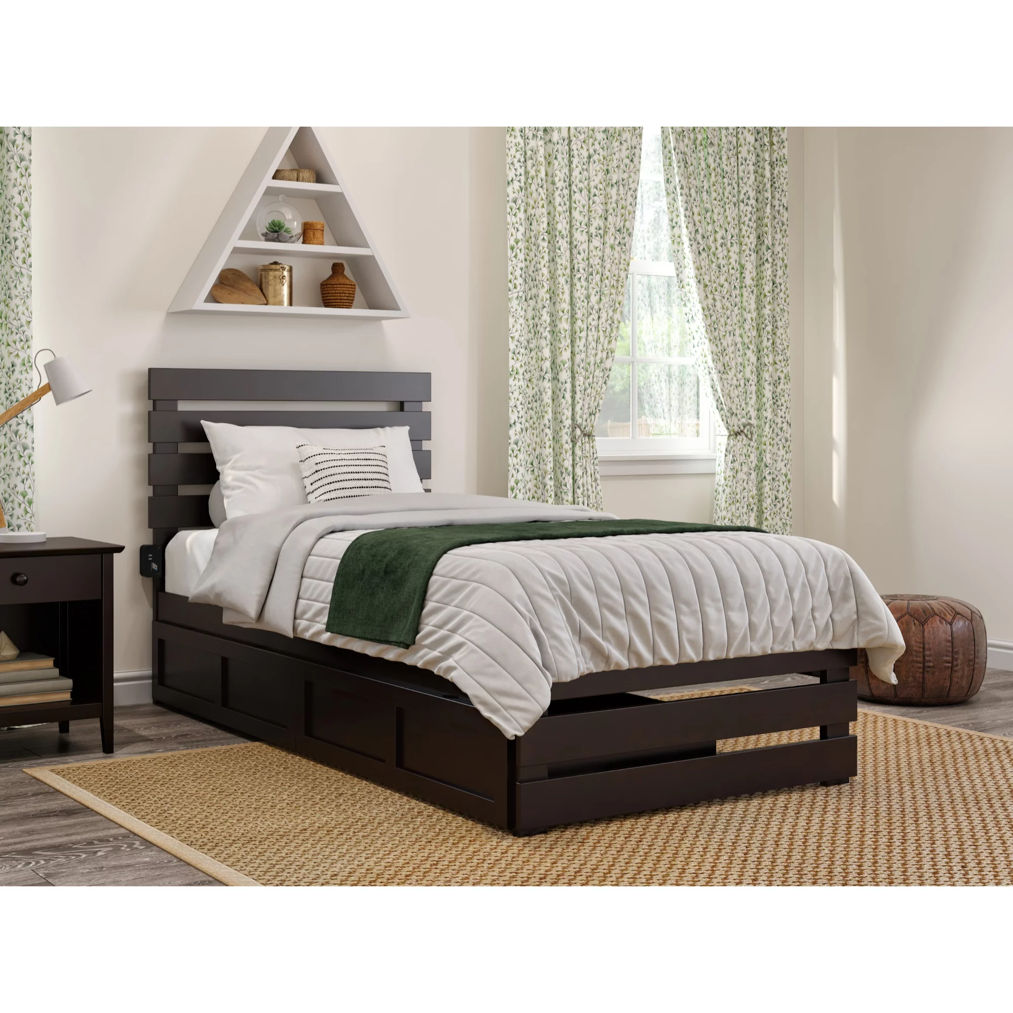 AFI Oxford Solid Wood Twin XL Bed w/ Footboard & Drawers in Espresso