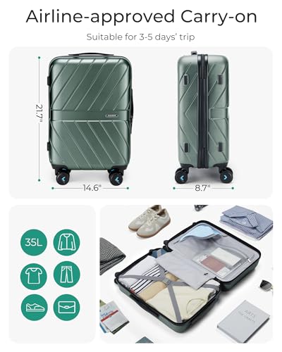 BAGSMART Carry On Luggage 22x14x9 Airline Approved With TSA Lock, 1OO% Polycarbonate Hardside Luggage with Spinner Wheels, Durable Hard Shell Carry On Suitcase 20 inch Black