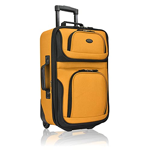 U.S. Traveler Rio Fabric Expandable Carry-on Luggage, Rolling Suitcase, Orange, 2 Wheel Set