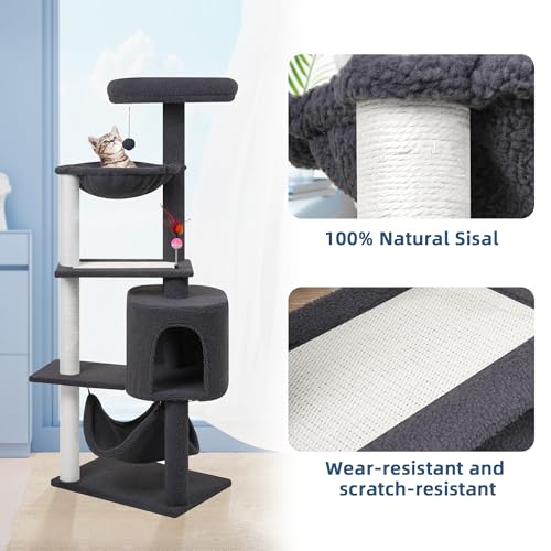 YUNIQUE Cat Tree with Cat Condo and Big Hammock, Grey