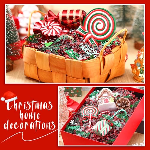 2lb Christmas Basket Stuffers Metallic Red Green Crinkle Cut Paper Shred Filler Merry Christmas Tree Snowflake Elk Confetti Packaging Raffia Stuffers