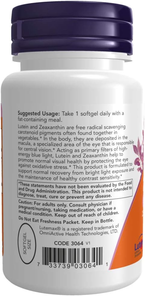NOW Supplements, Lutein & Zeaxanthin with 25 mg Lutein and 5 mg Zeaxanthin, 60 Softgels