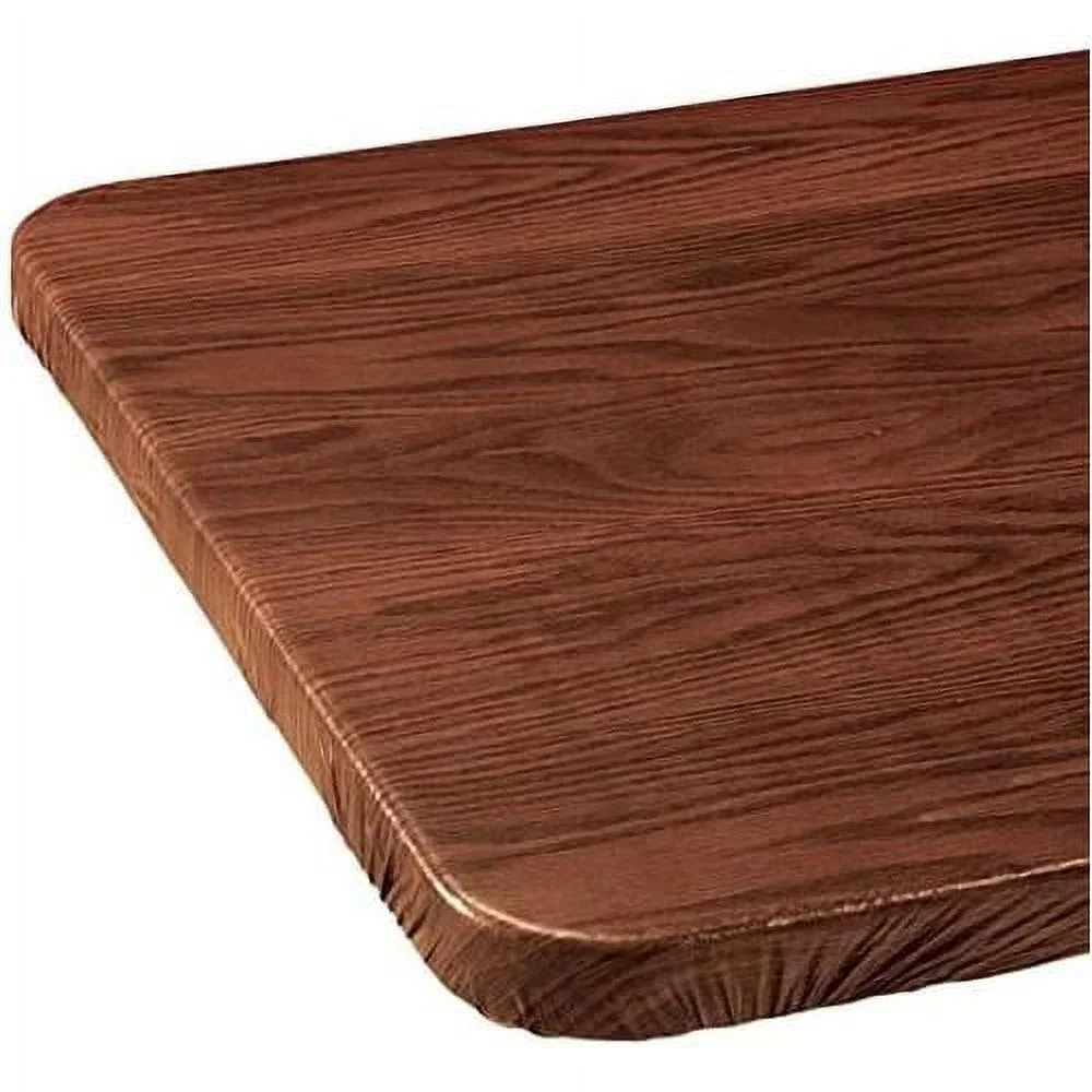 Wood Grain Vinyl Elasticized Banquet Table Cover, Soft Fleece Back, Indoor Décor - Measures 72