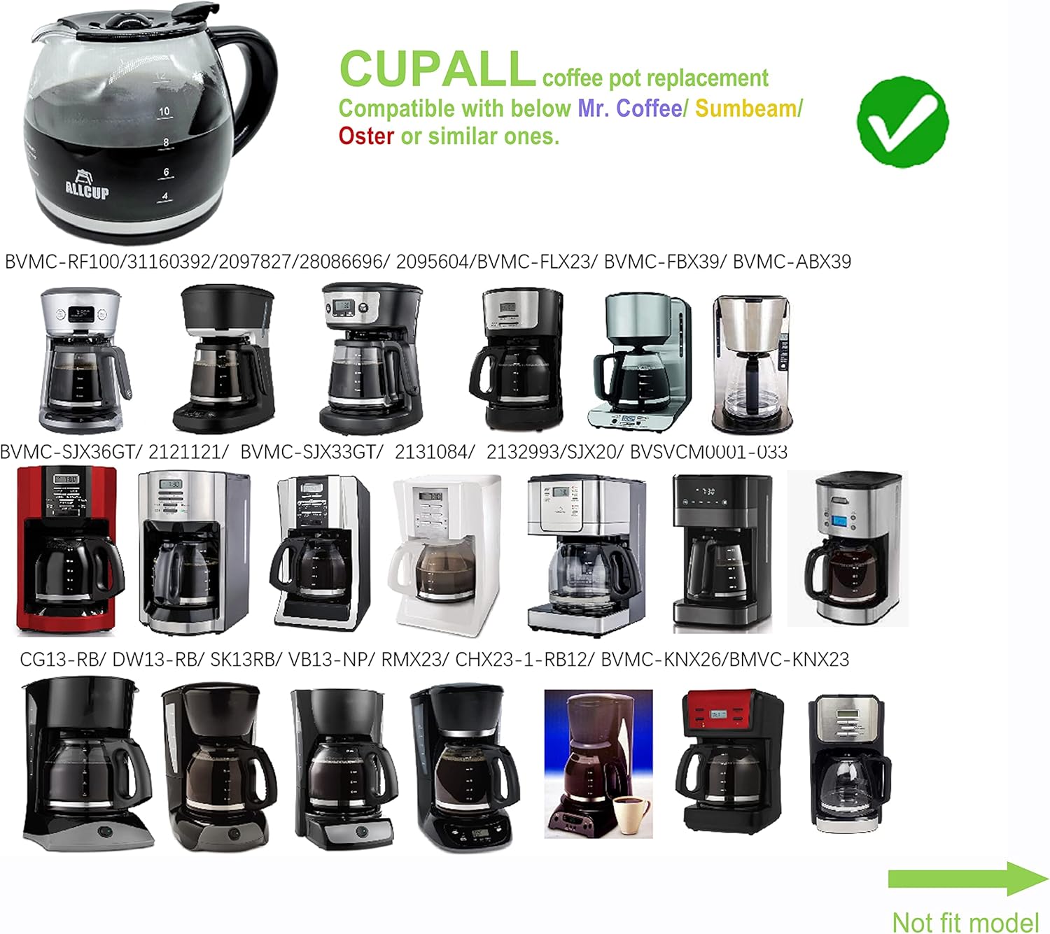 12-CUP Glass Carafe Replacement Compatible With Mr. Coffee 12 Cup coffee maker machine,Black Handle, Part# PLD12, PLD12-RB Series