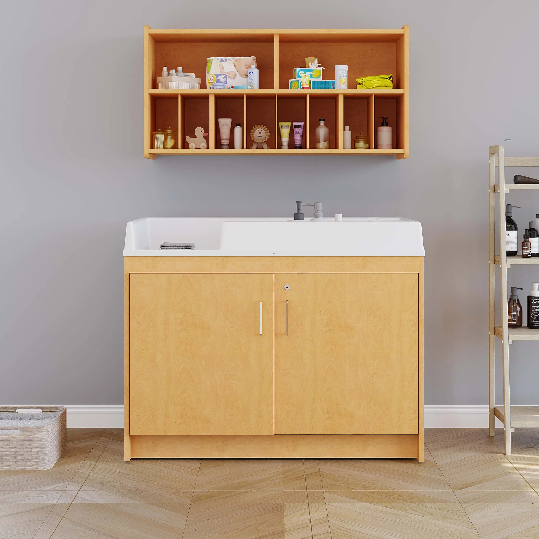 Tot Mate Baby Changing Table with Storage Cupboard, Nursery Furniture, Maple Wood,