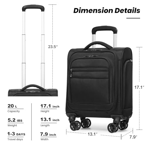 Coolife Underseat Carry On Luggage Softside Lightweight Rolling Travel Bag Spinner Suitcase