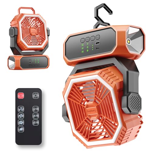 Portable Camping Fan with LED Lantern & Flashlight, 20000mAh Rechargeable Battery, 65H Runtime for Tent, Travel, Outdoor Activities, Picnic, BBQ & Fishing