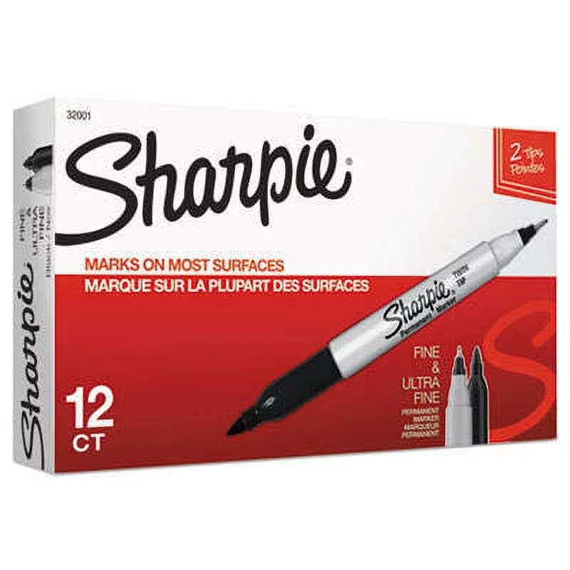 Sharpie 32001 Twin-Tip Permanent Marker, Fine/Ultra Fine Point, Black