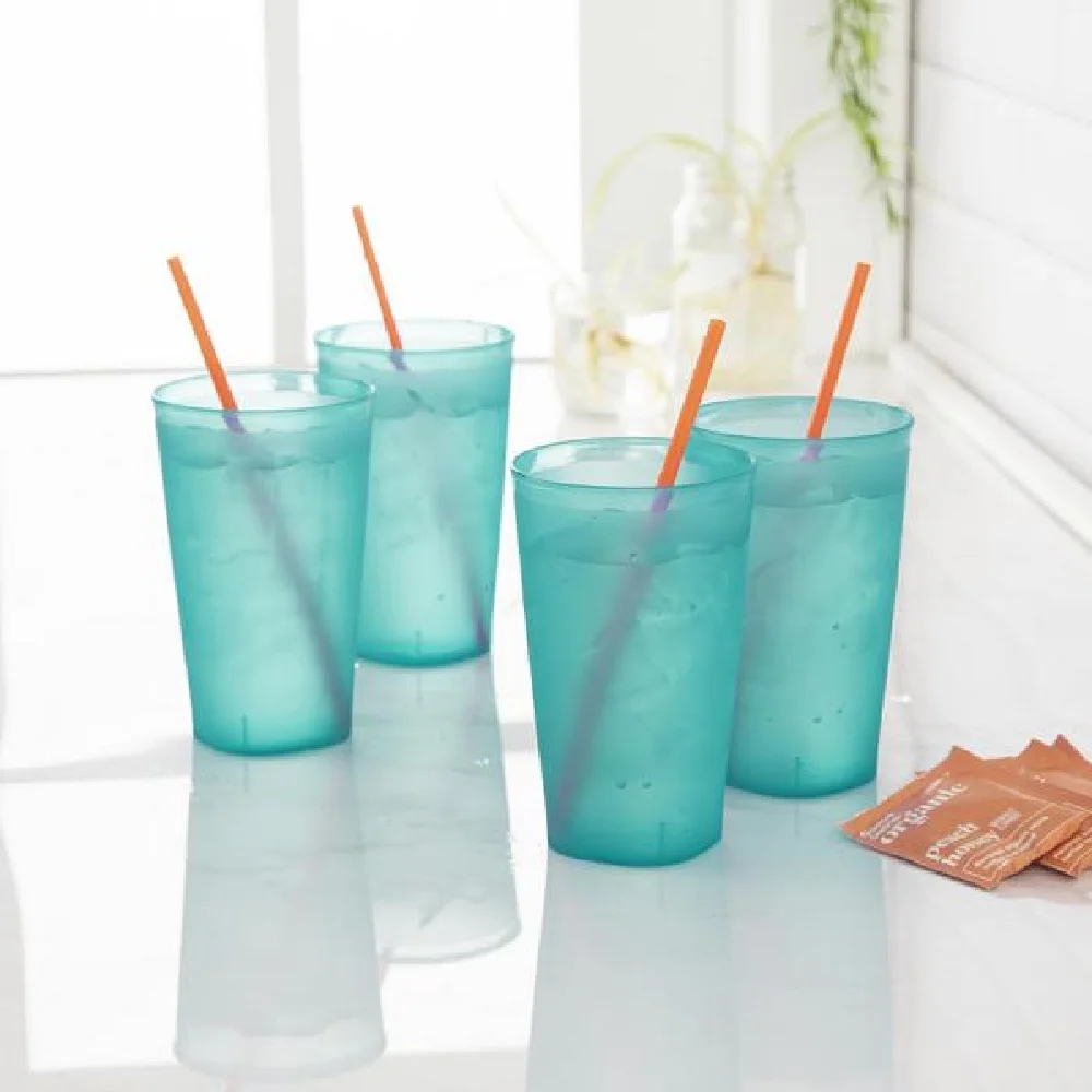 Sterilite Tumblers 0924 Set of 4 Plastic Drinking Cups 20 Ounce Blue Tint 3-Pack