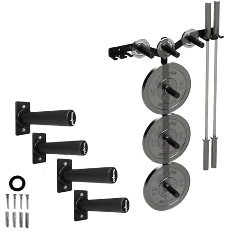 Yes4All 6 Pegs & 4 Barbell Storage Racks Load Up to 1190 LBS - Wall Mounted Weight Plate Tree & Barbell Holder