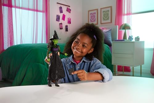 Mattel Universal Wicked Elphaba Fashion Doll & Accessories with Green Skin, Braided Black Hair, Posability & Removable Ballroom Look